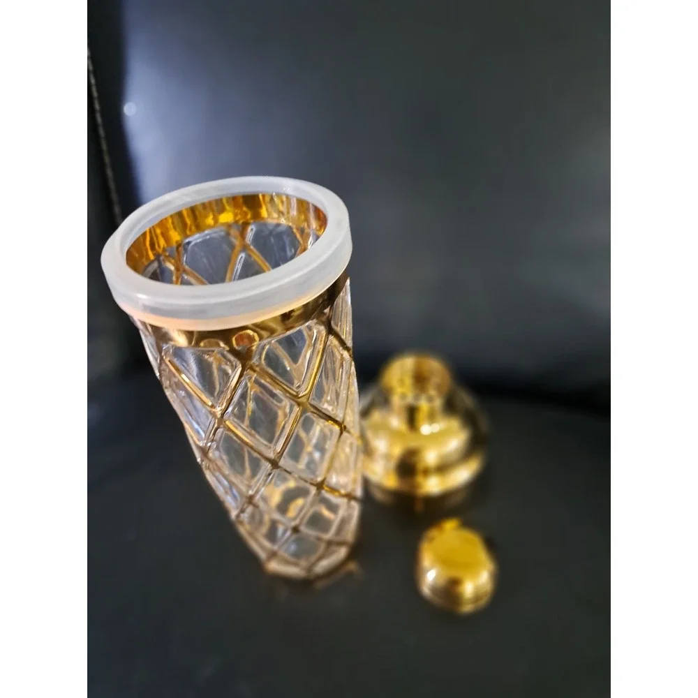 Vintage Glass 18K‎ Gold Joseph Altuzarre Gold Lattice Martini Shaker
